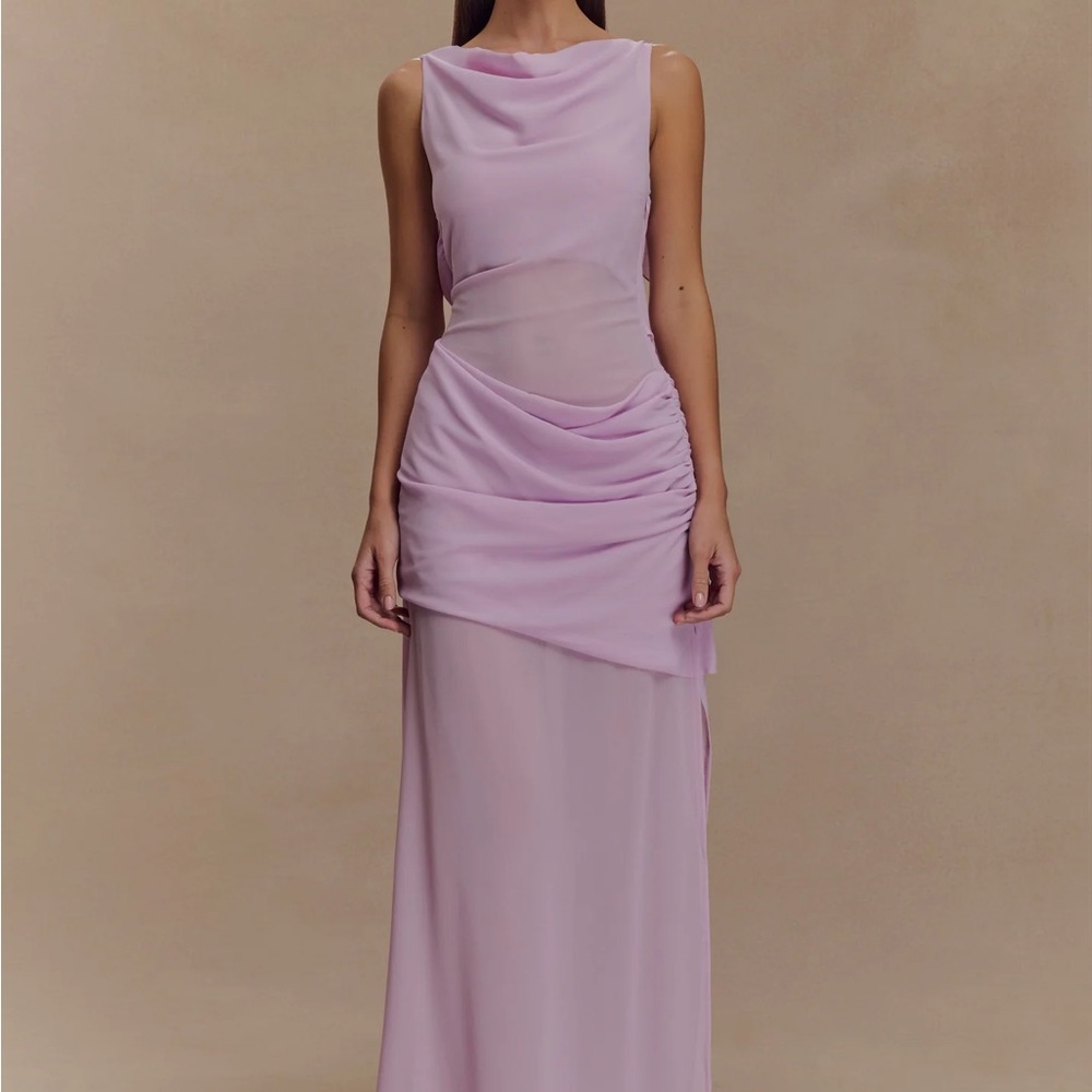 Mekhi Daria Draped Chiffon Maxi Dress- Lilac